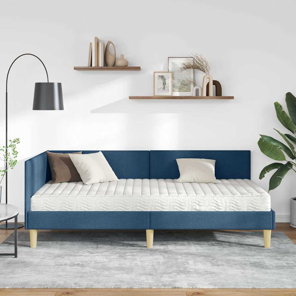 Cadre de lit d’angle avec matelas Autre 2 pc Bleu tissu - XIOS