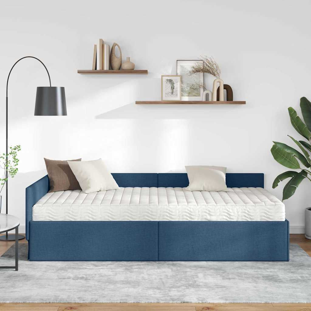 Cadre de lit d’angle avec matelas Autre 2 pc Bleu tissu - XIOS