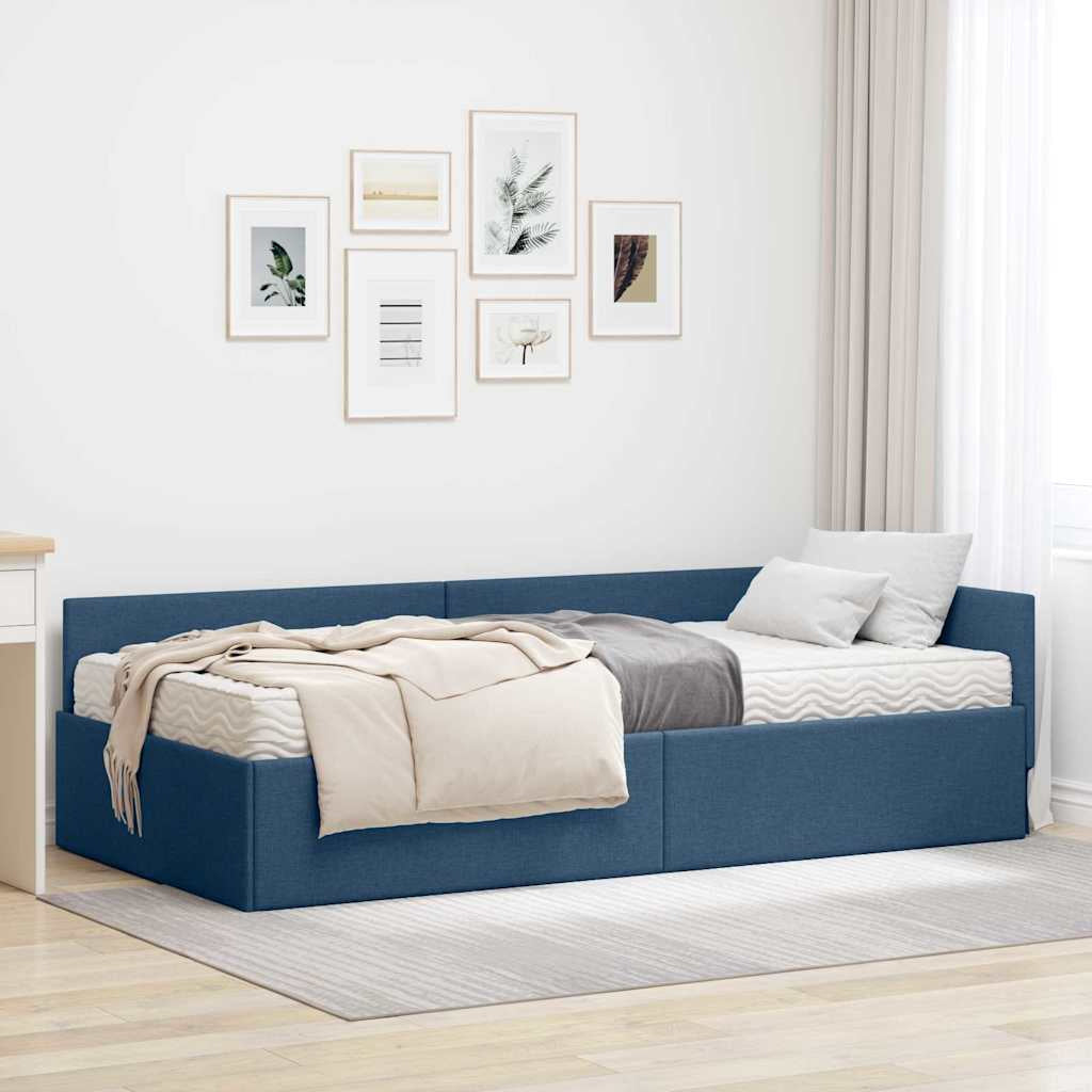 Cadre de lit d’angle avec matelas Autre 2 pc Bleu tissu - XIOS