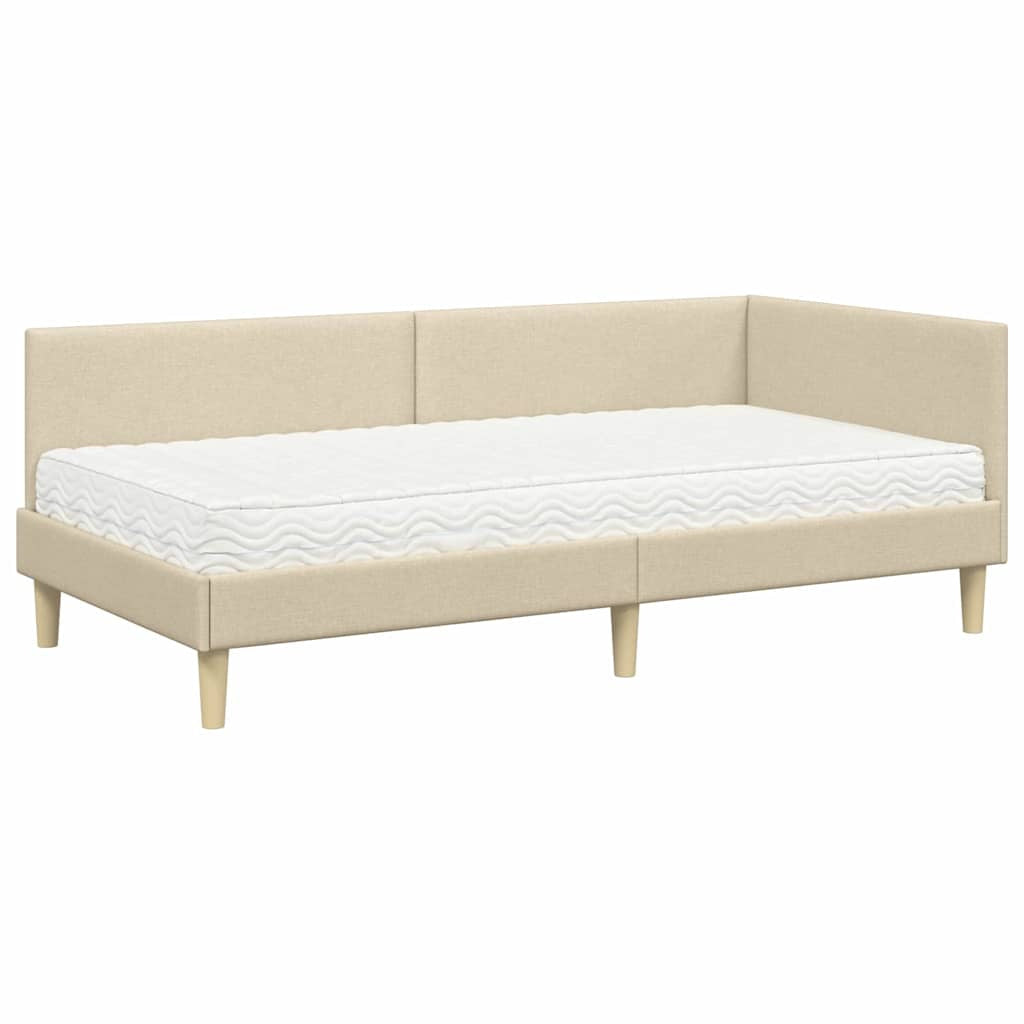 Cadre de lit d’angle avec matelas Autre 2 pc Crème tissu - XIOS