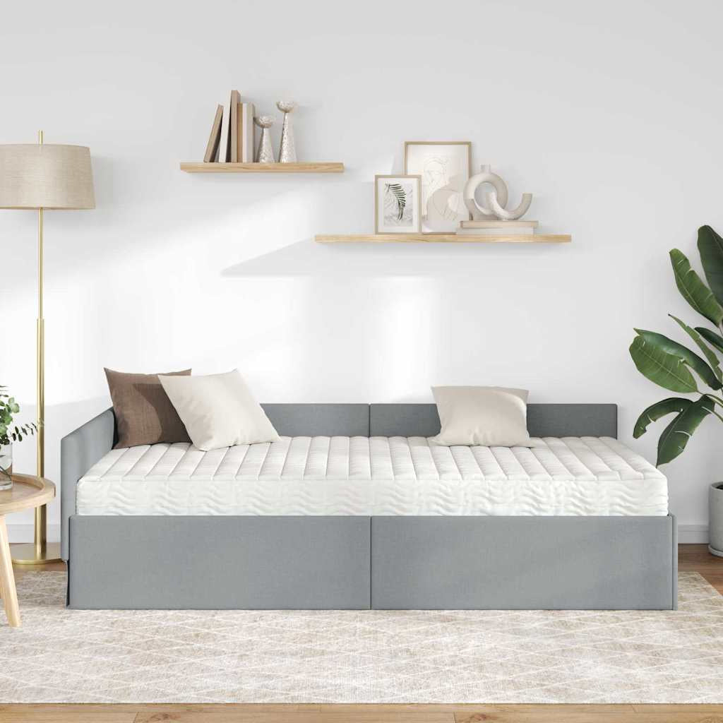 Cadre de lit d’angle avec matelas Autre 2 pc Gris clair tissu - XIOS