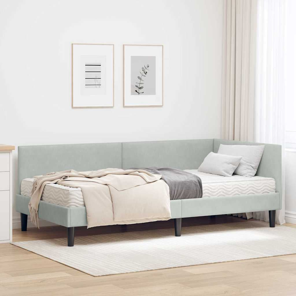 Cadre de lit d’angle avec matelas Autre 2 pc Gris clair Velours - XIOS