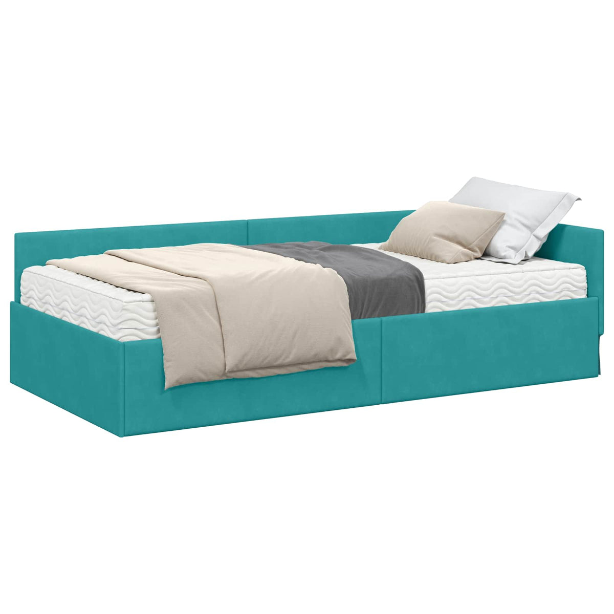 Cadre de lit d’angle avec matelas Autre 2 pc Turquoise Velours - XIOS