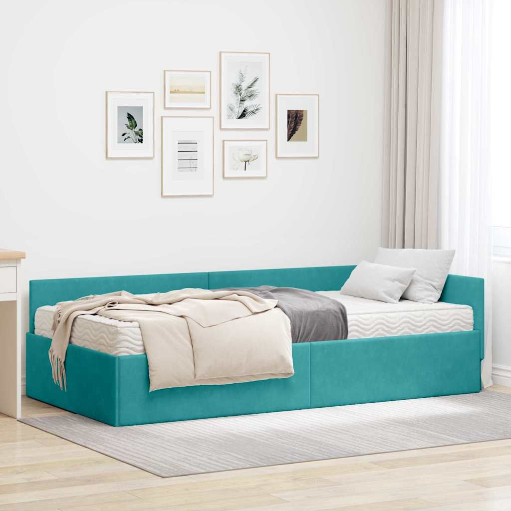 Cadre de lit d’angle avec matelas Autre 2 pc Turquoise Velours - XIOS
