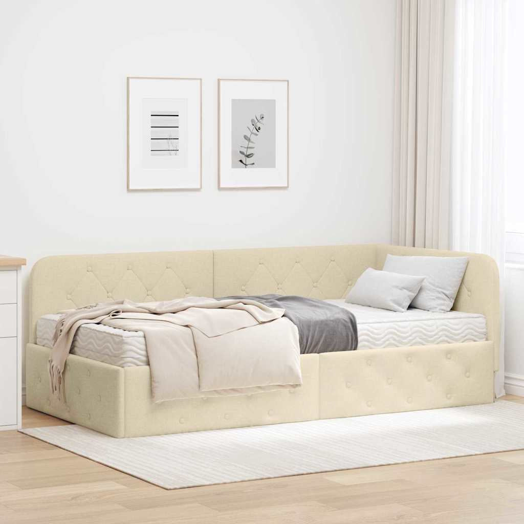 Cadre de lit d’angle Crème 100 x 200 cm tissu - XIOS