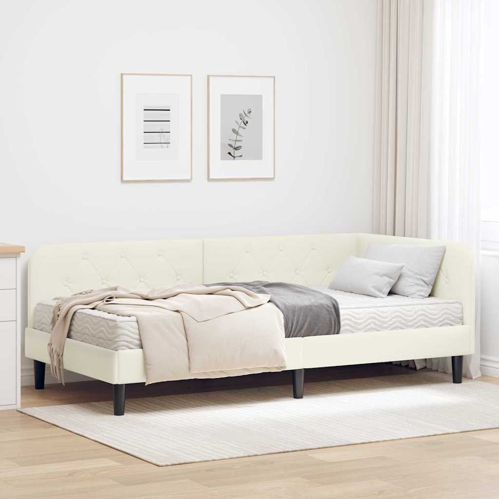 Cadre de lit d’angle Crème 90 x 190 cm Velours - XIOS