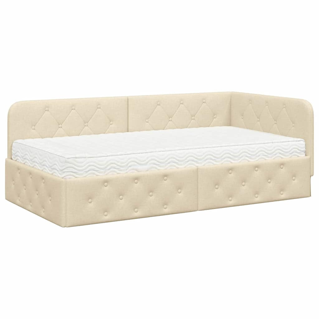 Cadre de lit d’angle Crème 90 x 200 cm tissu - XIOS