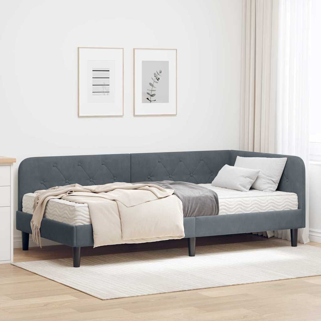 Cadre de lit d’angle Gris foncé 90 x 200 cm Velours - XIOS