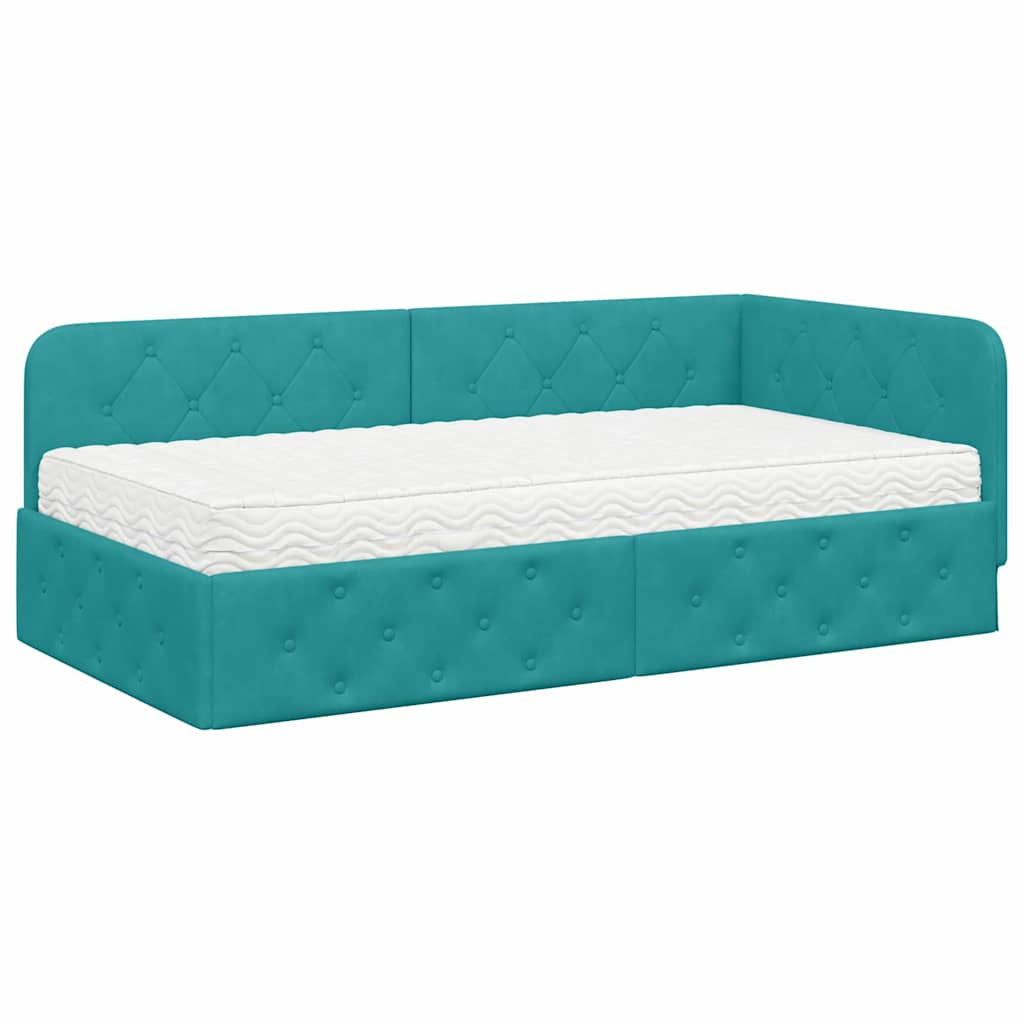 Cadre de lit d’angle Turquoise 90 x 200 cm Velours - XIOS