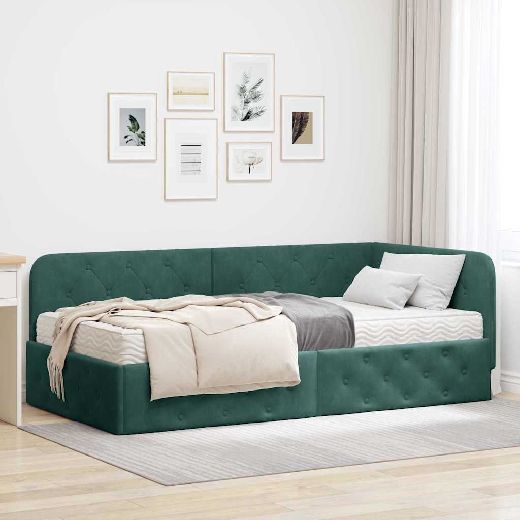 Cadre de lit d’angle Vert foncé 90 x 190 cm Velours - XIOS