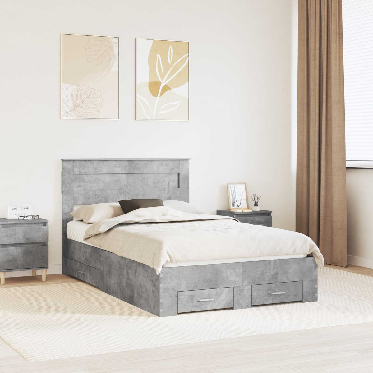 Cadre de lit Gris béton 120 x 190 cm Bois d’ingénierie - XIOS