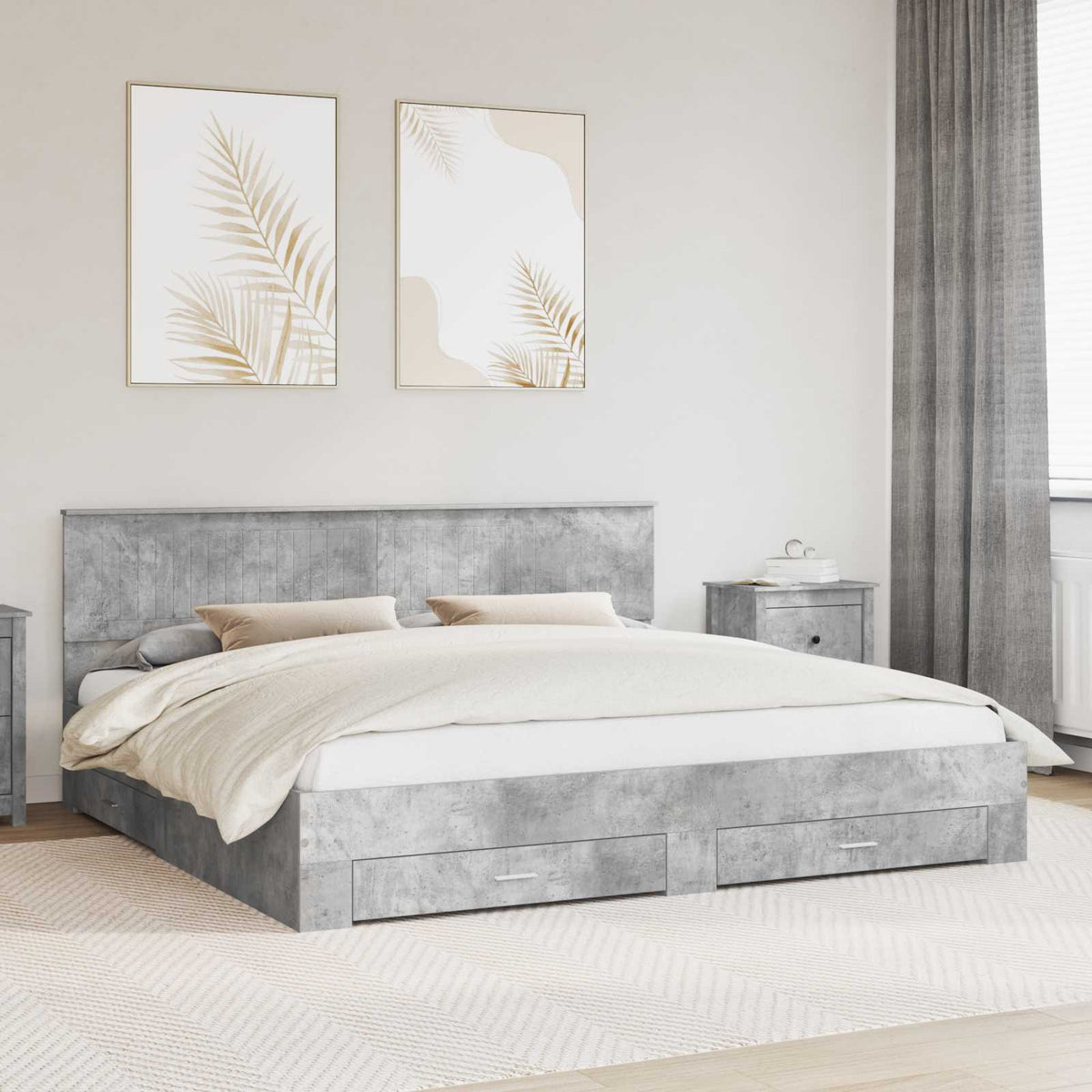 Cadre de lit Gris béton 200 x 200 cm Bois d’ingénierie - XIOS