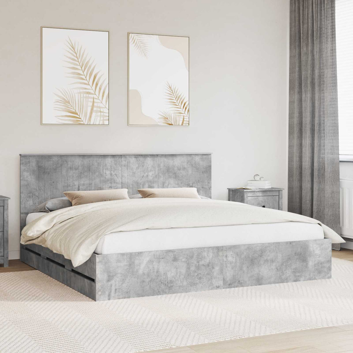Cadre de lit Gris béton 200 x 200 cm Bois Ingénierie - XIOS