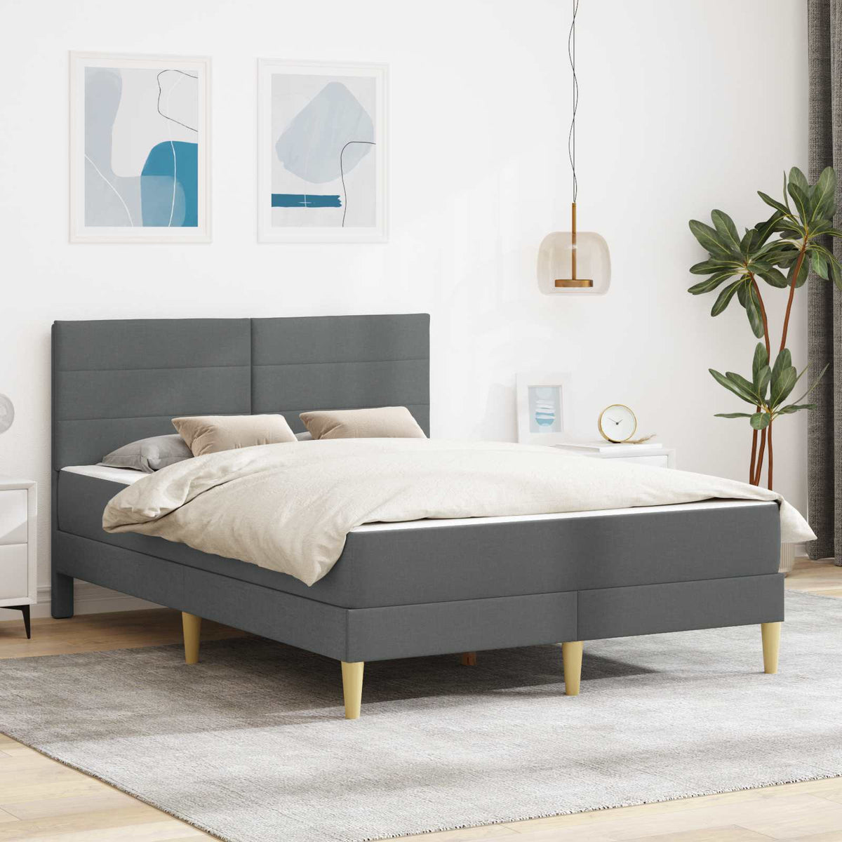 Cadre de lit Gris foncé 140 x 200 cm Polyester - XIOS