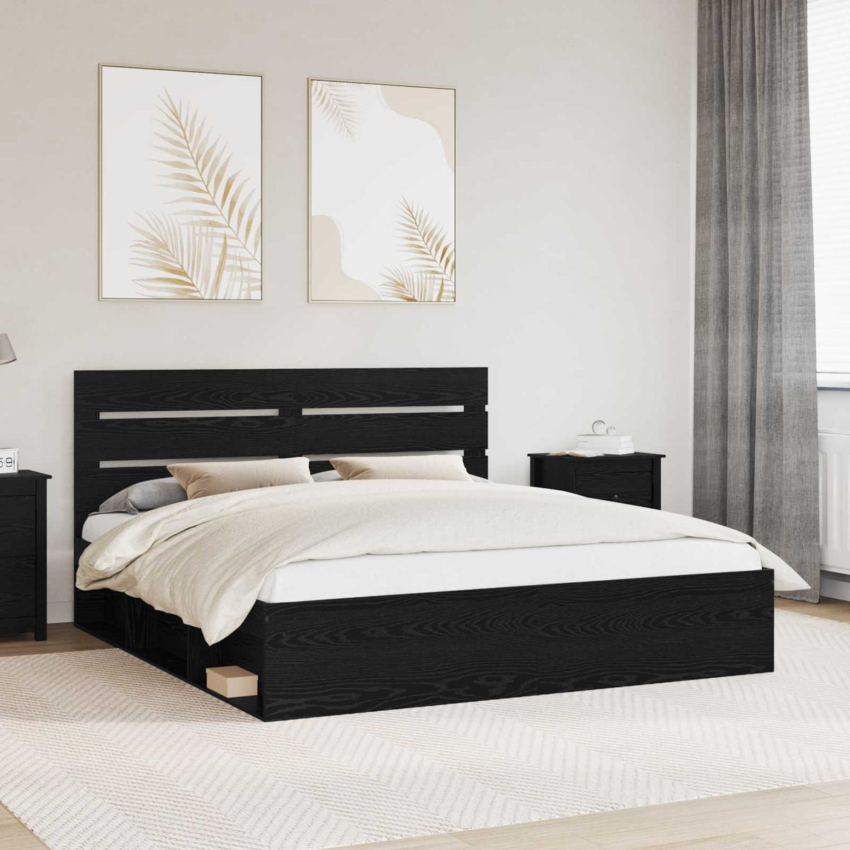 Cadre de lit Noir 200 x 200 cm Bois de pin massif - XIOS