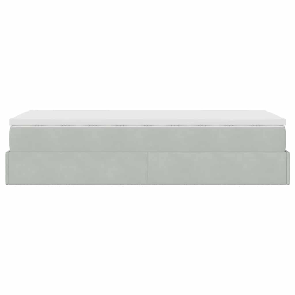 Cadre de lit ottoman et matelas gris clair 100x200 cm velours - XIOS