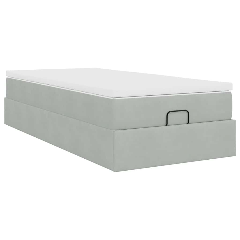 Cadre de lit ottoman et matelas gris clair 100x200 cm velours - XIOS