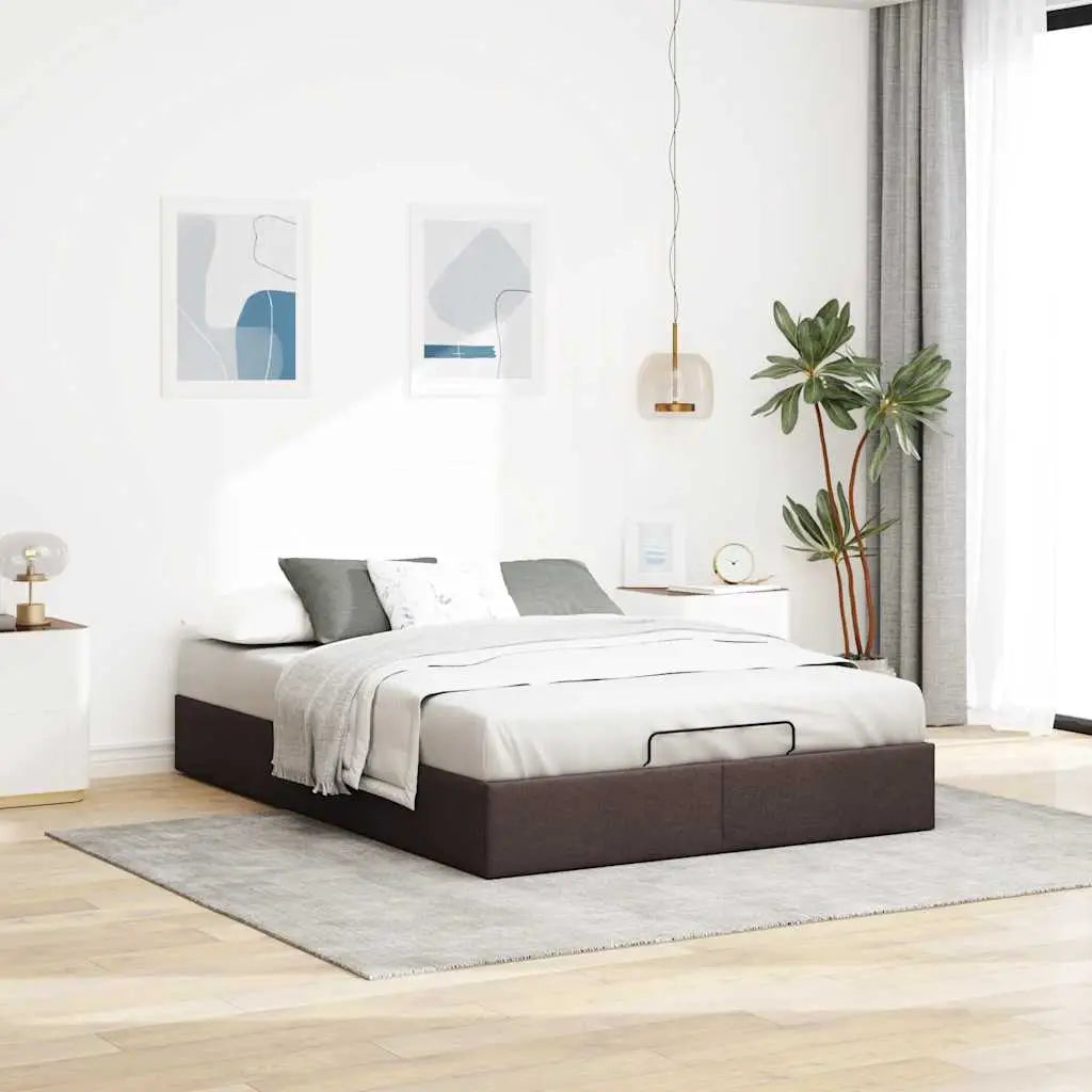 Cadre de lit ottoman sans matelas marron foncé 140x200 cm tissu