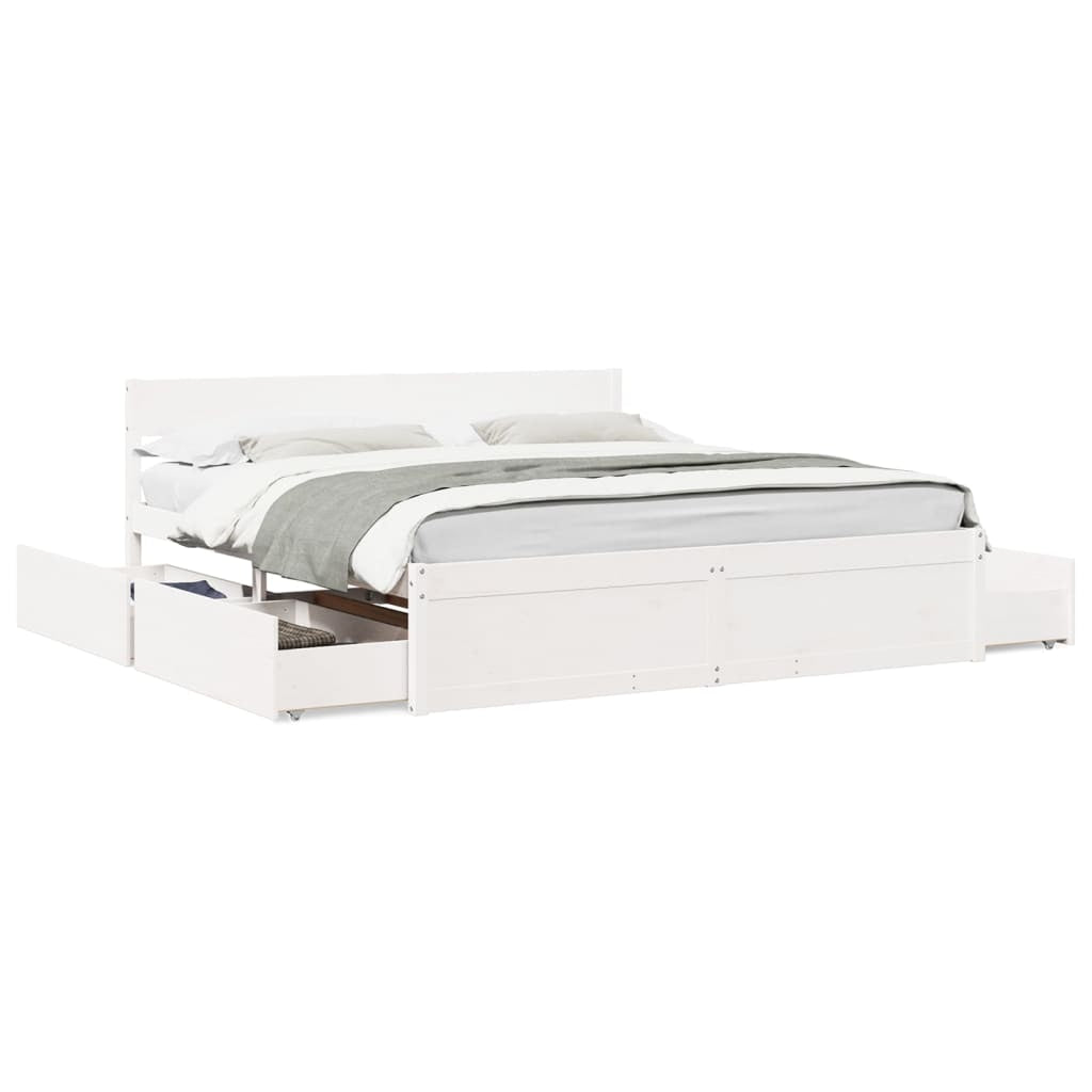 Cadre de lit sans matelas blanc 200x200 cm bois massif de pin - XIOS
