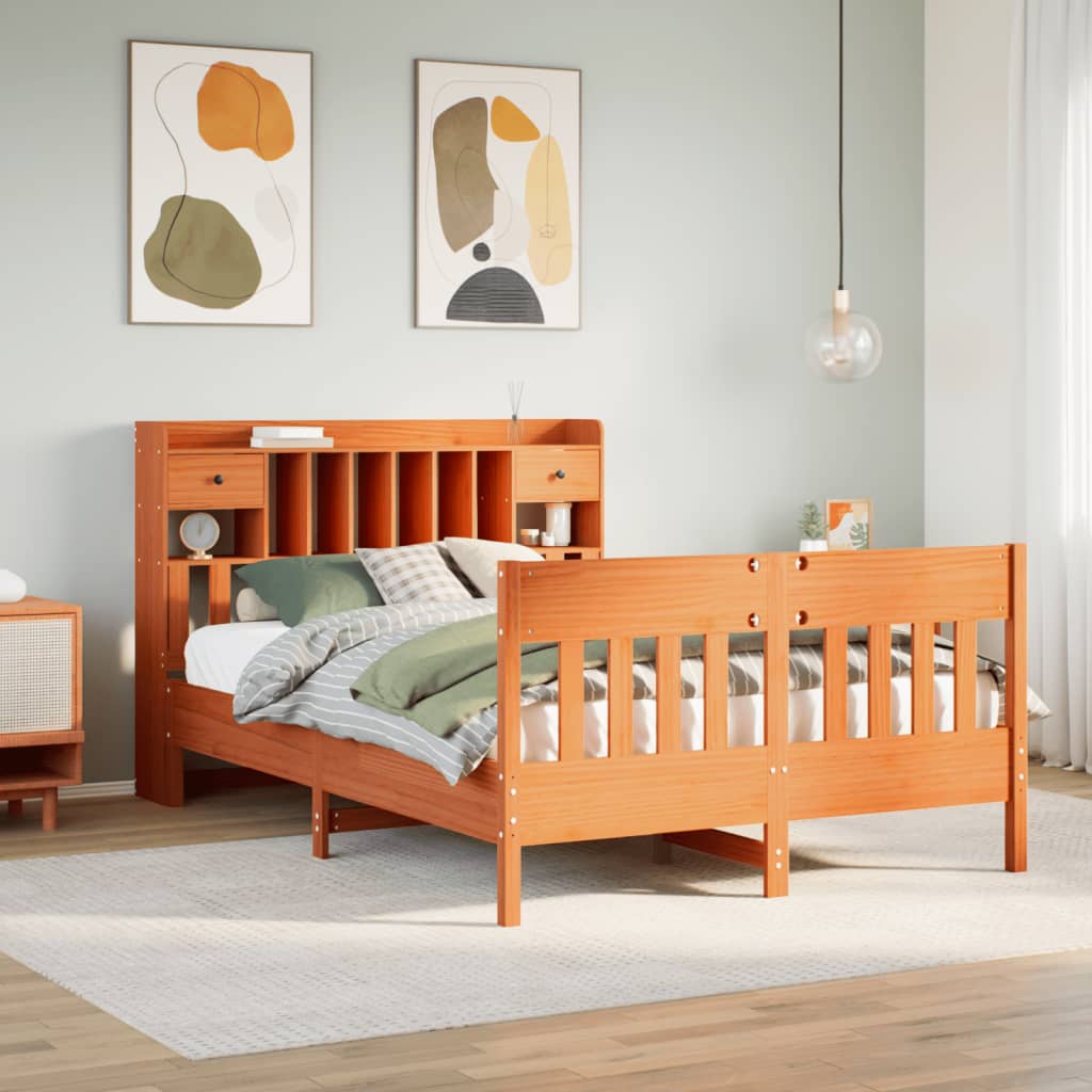 Cadre de lit sans matelas cire marron 160x200cm bois pin massif - XIOS
