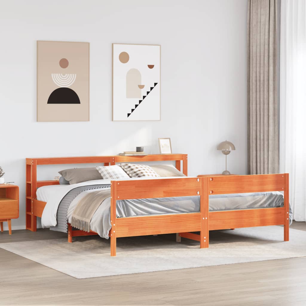 Cadre de lit sans matelas cire marron 180x200cm bois pin massif - XIOS