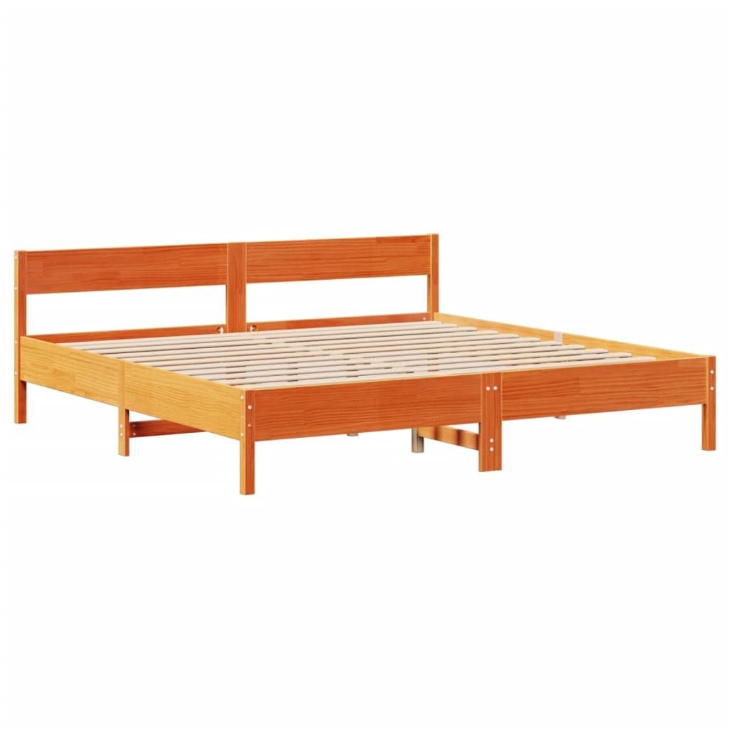 Cadre de lit sans matelas cire marron 200x200cm bois pin massif - XIOS