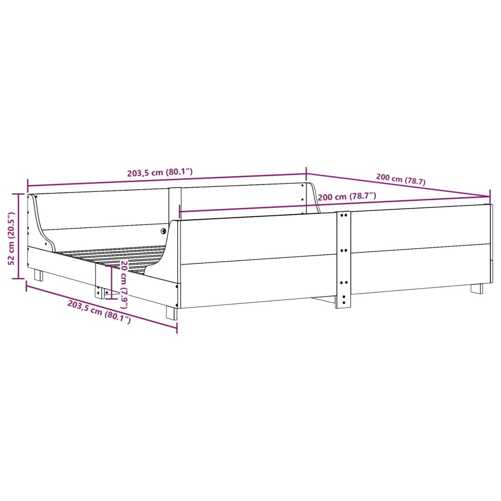 Cadre de lit sans matelas cire marron 200x200cm bois pin massif - XIOS