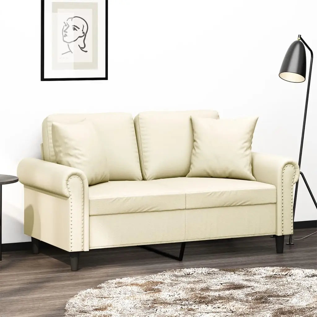 Canapé 2 places avec oreillers crème 120 cm similicuir - XIOS