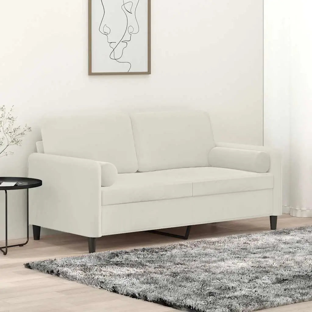 Canapé 2 places avec oreillers décoratifs crème 140 cm velours - XIOS
