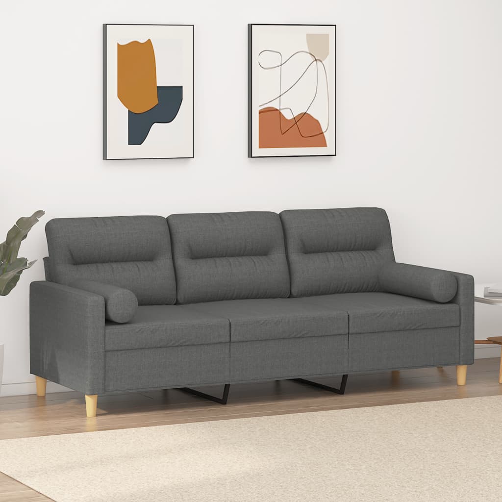 Canapé 3 places avec oreillers gris foncé 180 cm tissu - XIOS