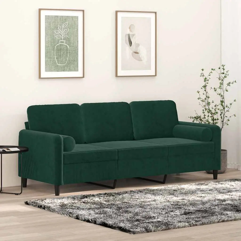 Canapé 3 places avec oreillers vert foncé 180 cm velours - XIOS