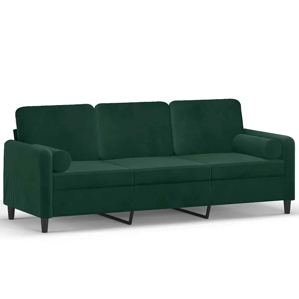 Canapé 3 places avec oreillers vert foncé 180 cm velours - XIOS