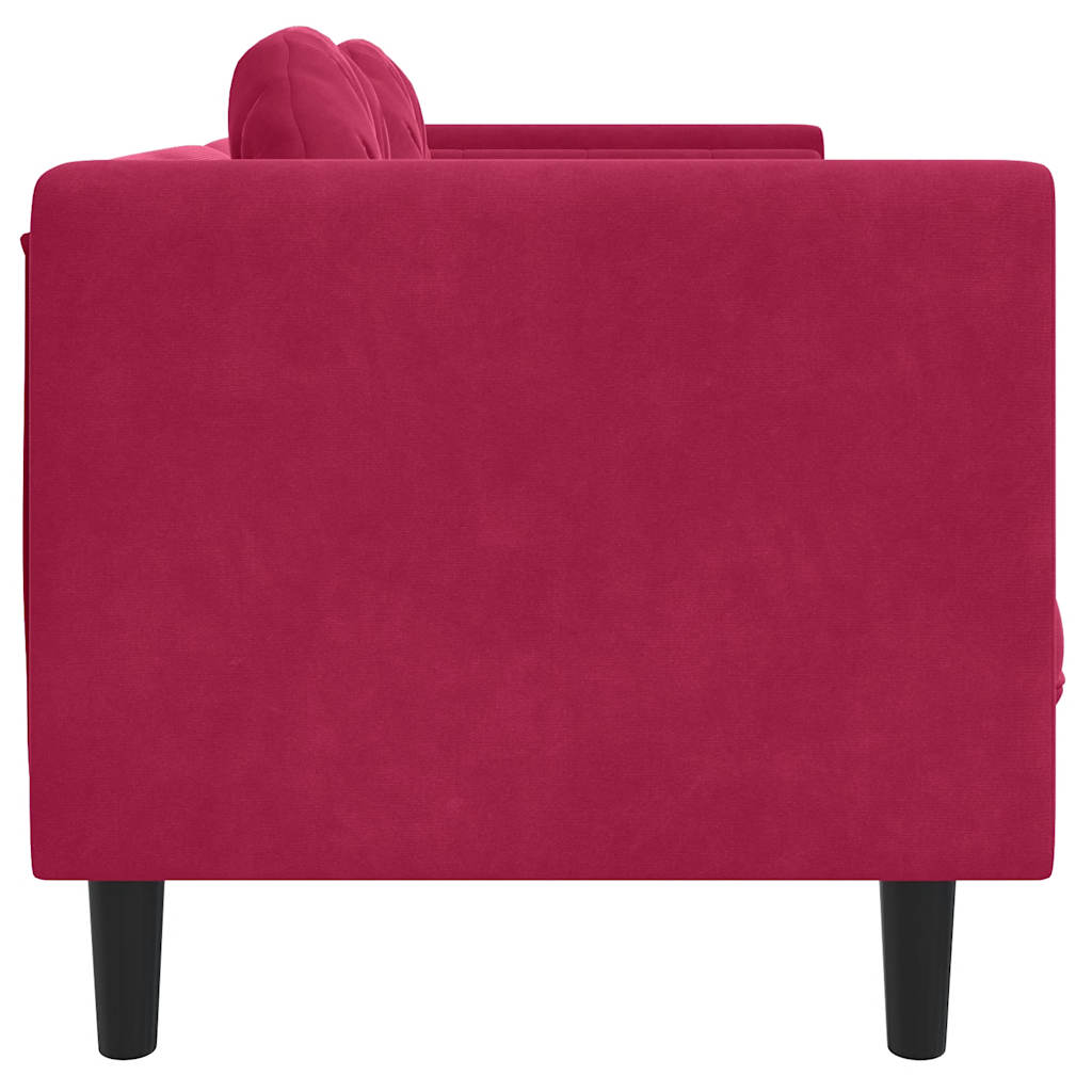 Canapé avec coussins 3 places rouge bordeaux velours - XIOS