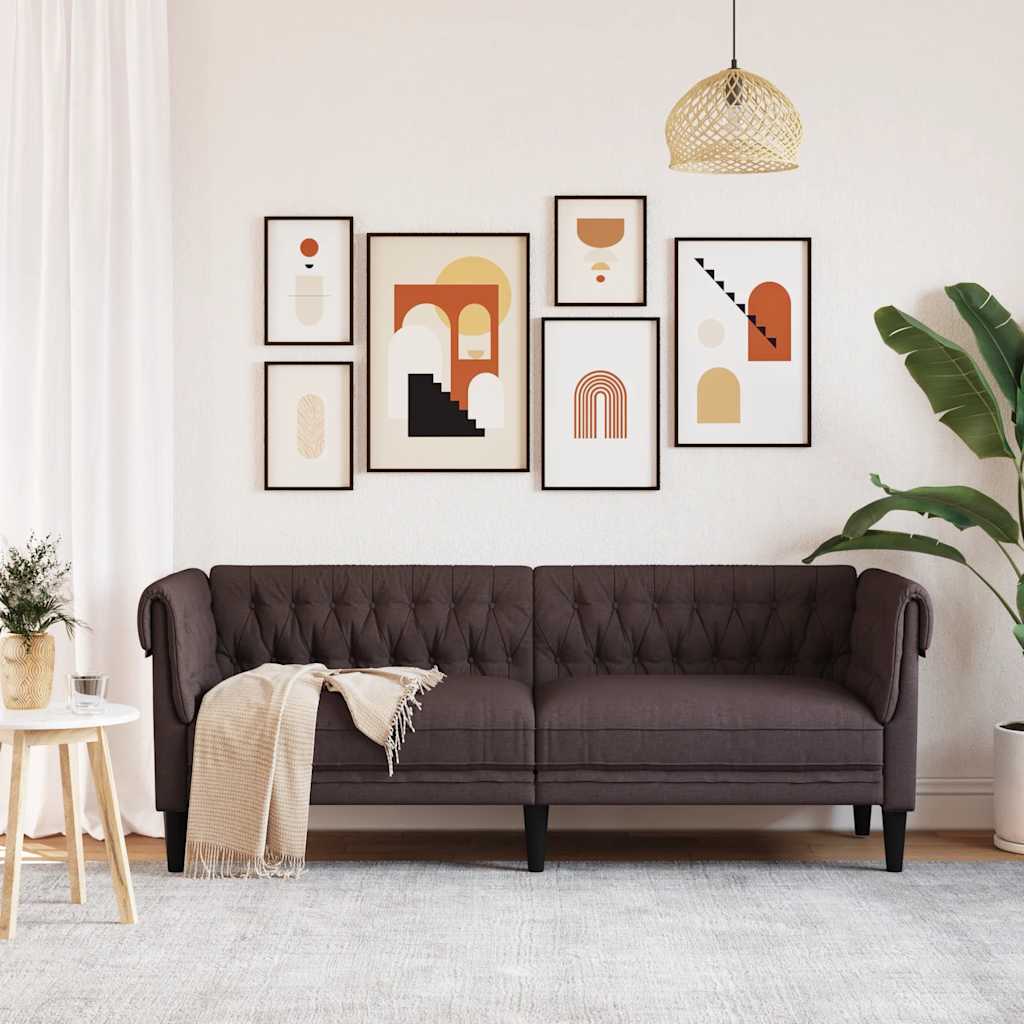 Canapé Chesterfield 3 places marron foncé tissu - XIOS