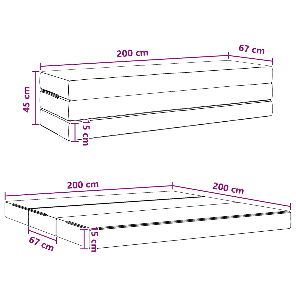 Canapé-lit pliable 200 x 67 x 45 cm Gris clair - XIOS