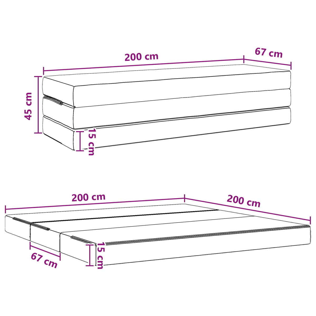 Canapé-lit pliable 200 x 67 x 45 cm Rose - XIOS