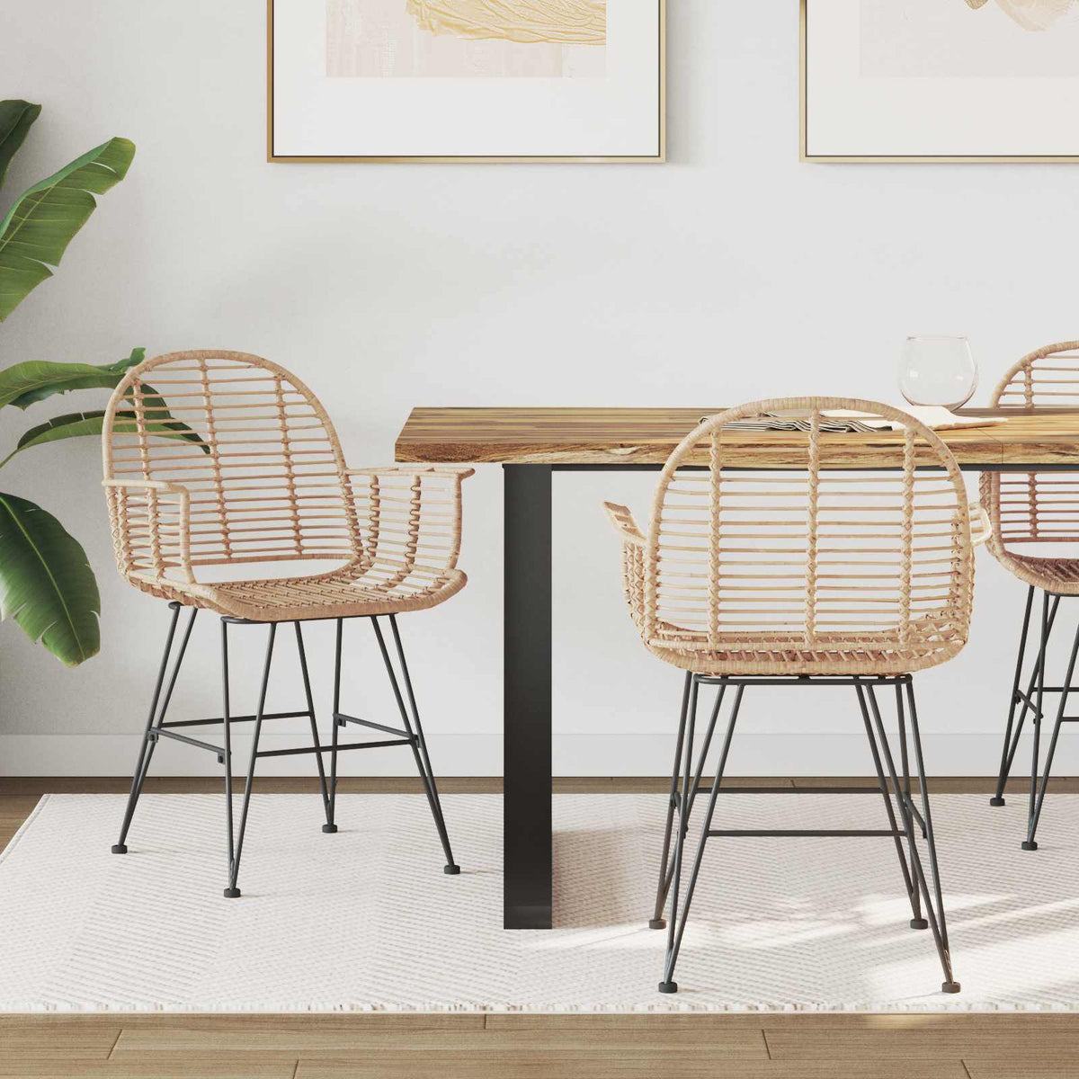 Chaise de salle à manger 2 pc Rotin et métal Naturel - XIOS