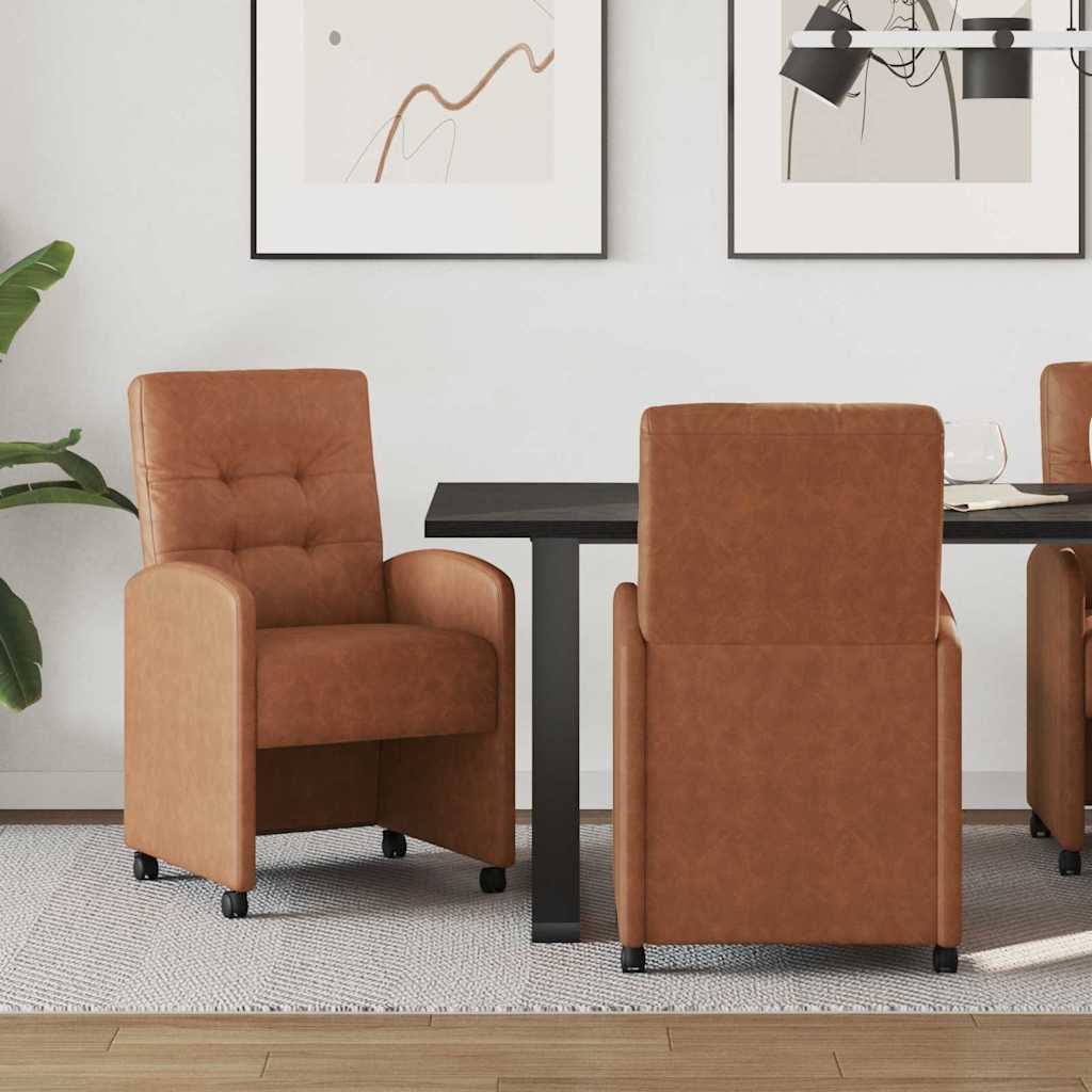 Chaises de Salle à Manger avec Roues 2 pc Simili cuir Marron - XIOS