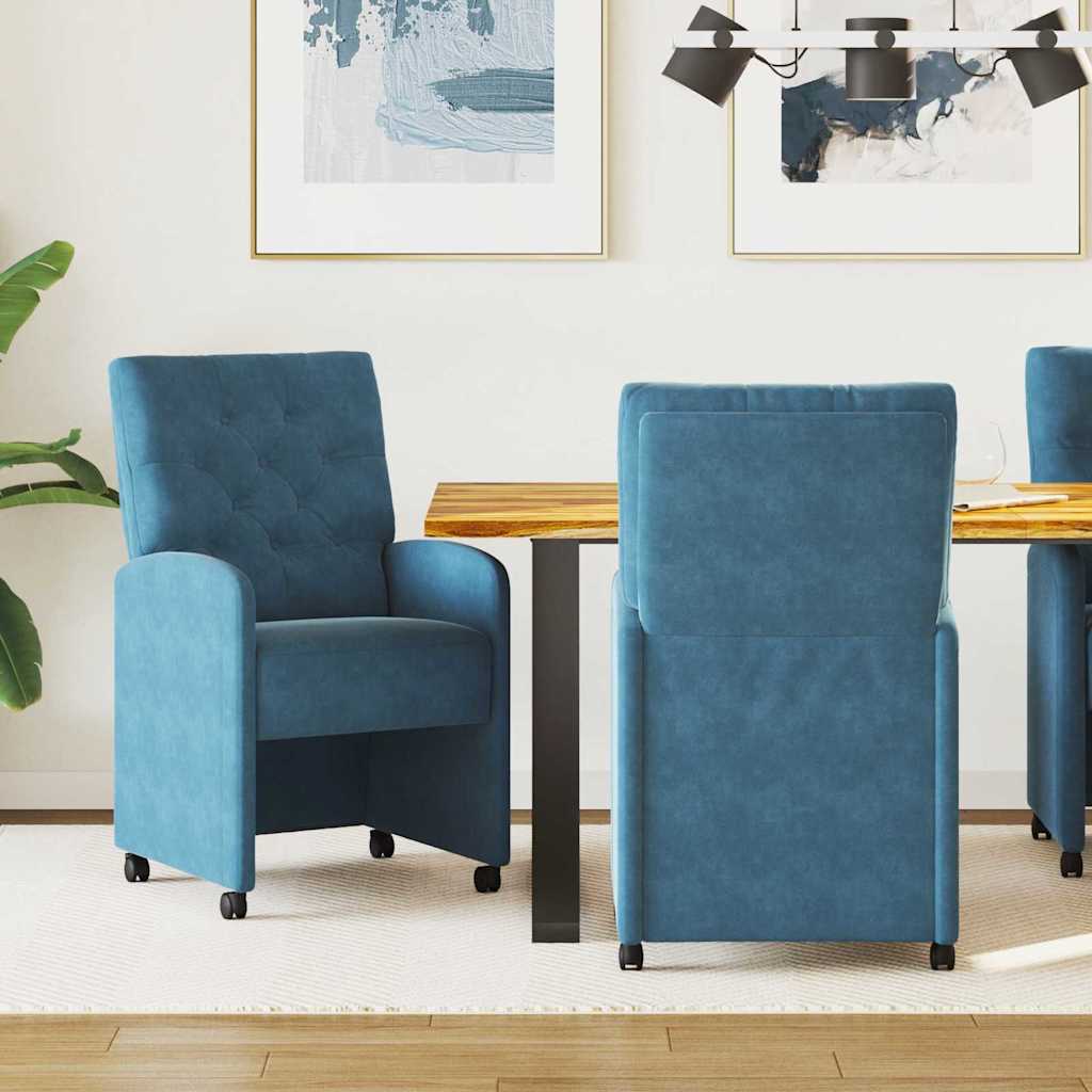 Chaises de Salle à Manger avec Roues 2 pc Velours Bleu - XIOS