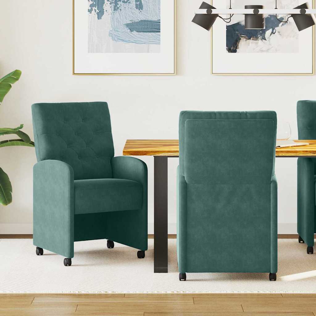 Chaises de Salle à Manger avec Roues 2 pc Velours Vert foncé - XIOS