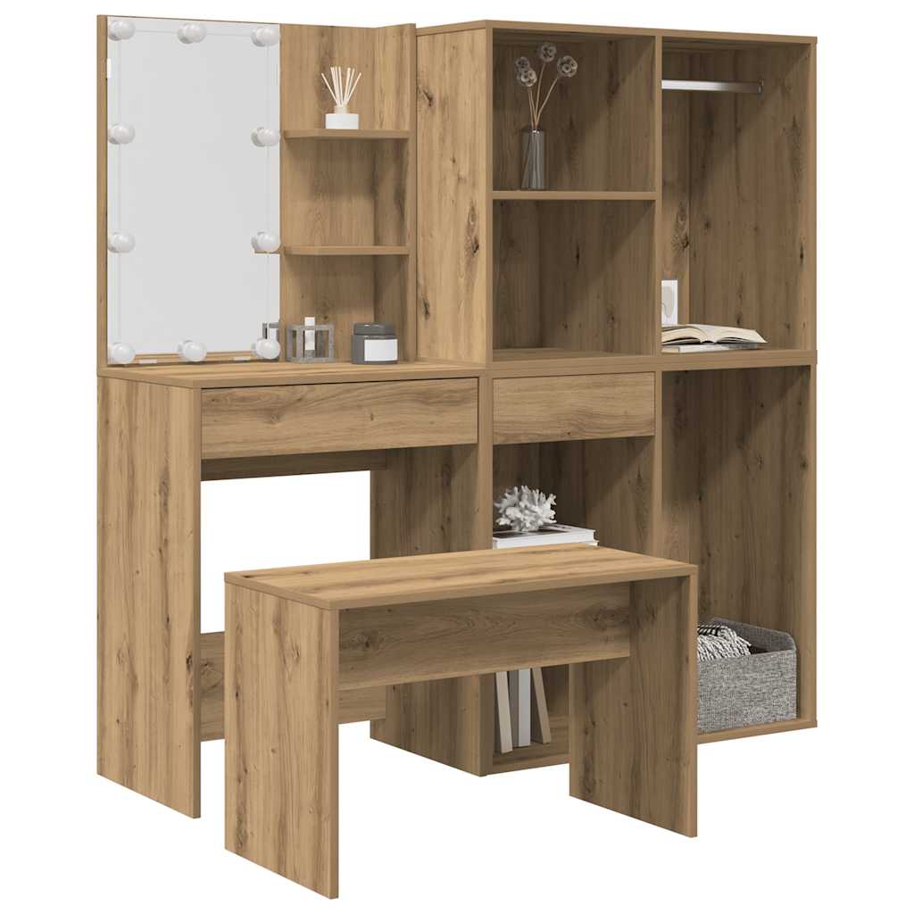 Ensemble de coiffeuse avec LED chêne artisanal bois ingénierie - XIOS