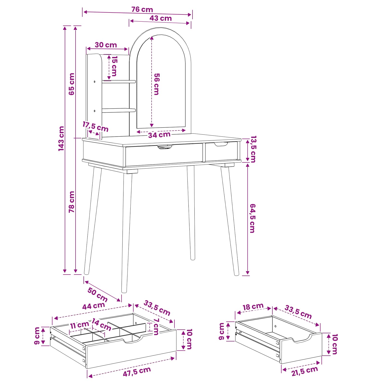 Ensemble de Coiffeuse FAUSKE 3 pc Blanc 76 x 50 x 143 cm - XIOS