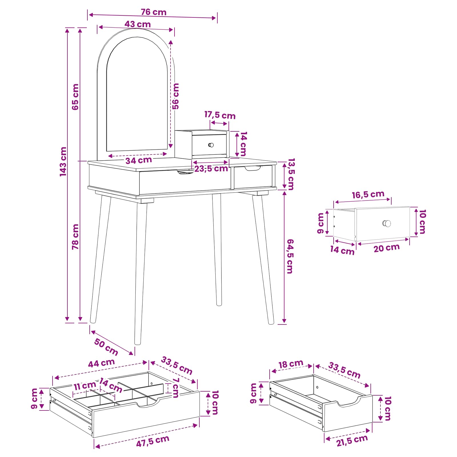Ensemble de Coiffeuse FAUSKE 3 pc Blanc 76 x 50 x 143 cm - XIOS