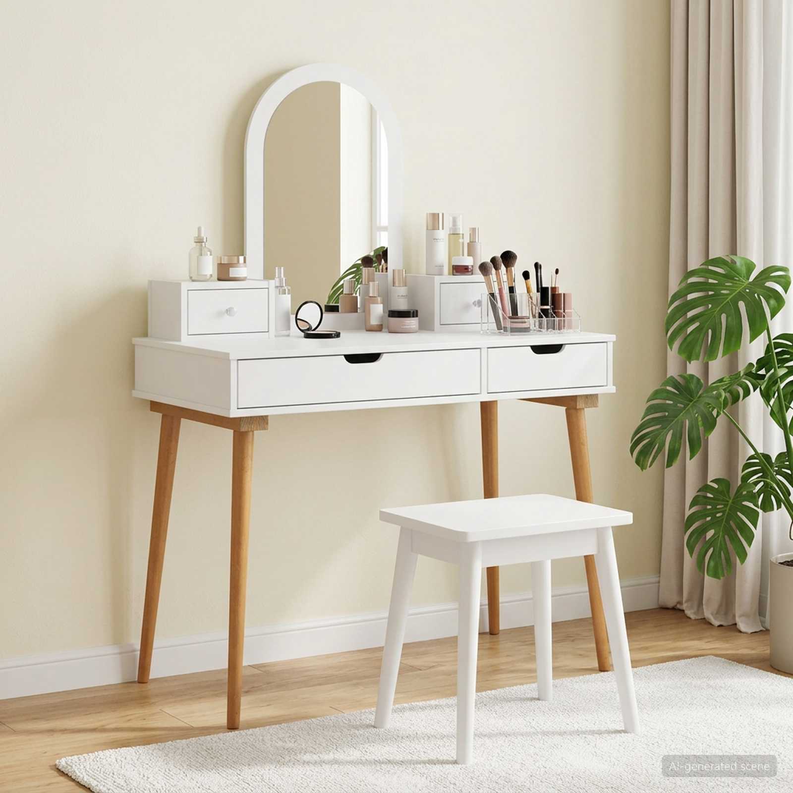 Ensemble de Coiffeuse FAUSKE 4 pc Blanc 100 x 50 x 143 cm - XIOS