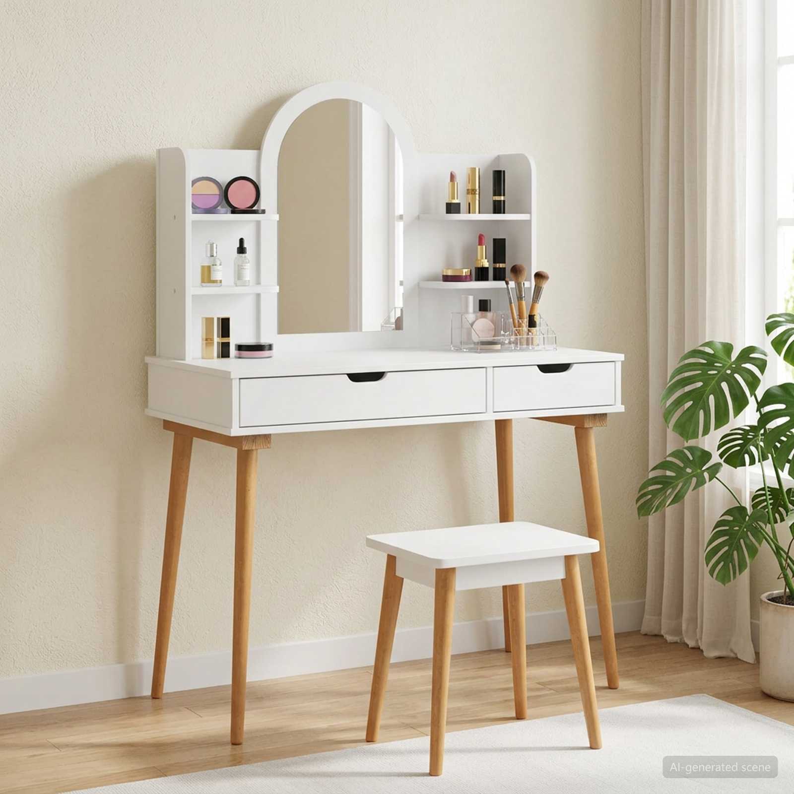 Ensemble de Coiffeuse FAUSKE 4 pc Blanc 100 x 50 x 143 cm - XIOS