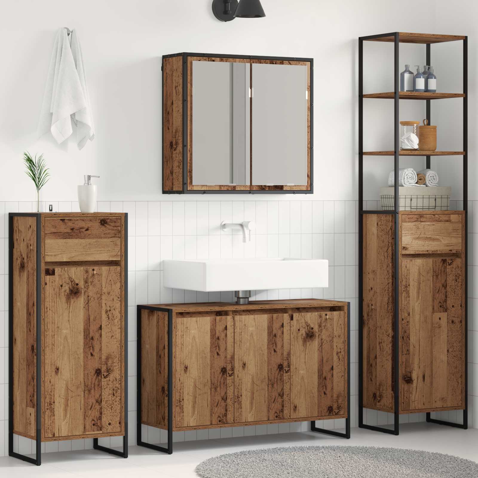 Ensemble de mobilier de salle de bain 4 pièces Bois ancien - XIOS