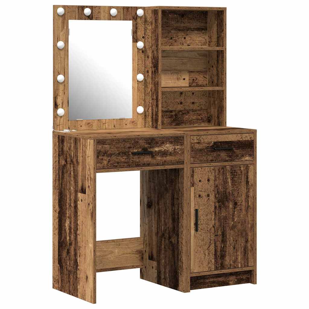 Ensemble de table de maquillage avec LED 2 pc Bois ancien - XIOS