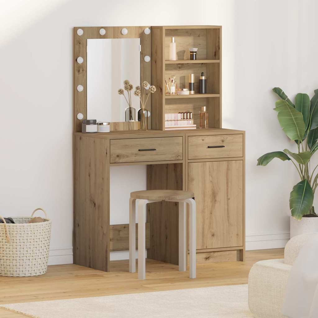 Ensemble de table de maquillage avec LED 2 pc Chêne artisanal - XIOS