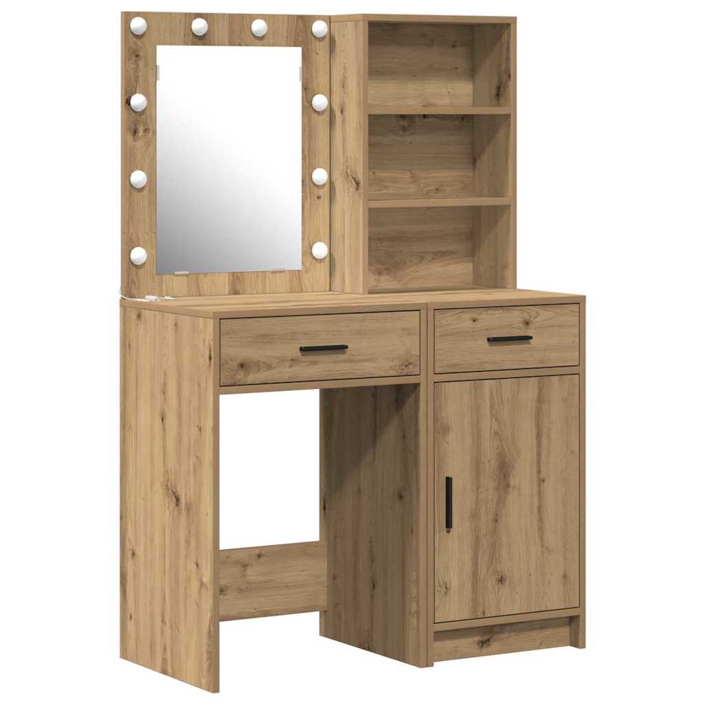Ensemble de table de maquillage avec LED 2 pc Chêne artisanal - XIOS