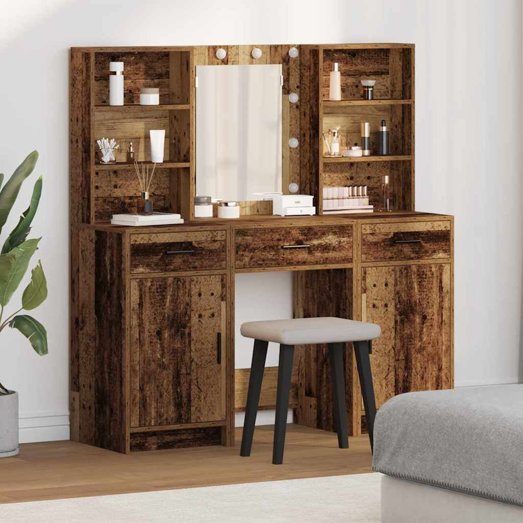 Ensemble de table de maquillage avec LED 3 pc Bois ancien - XIOS